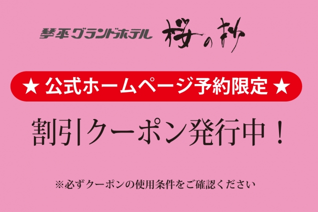 【公式ホームページ予約限定】割引クーポン発行中！（2/22更新）